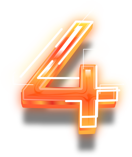 Number four for english alphabet with decorative shiny futuristic glowing text style
