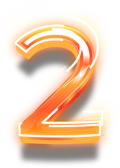 Number two for english alphabet with decorative shiny futuristic glowing text style